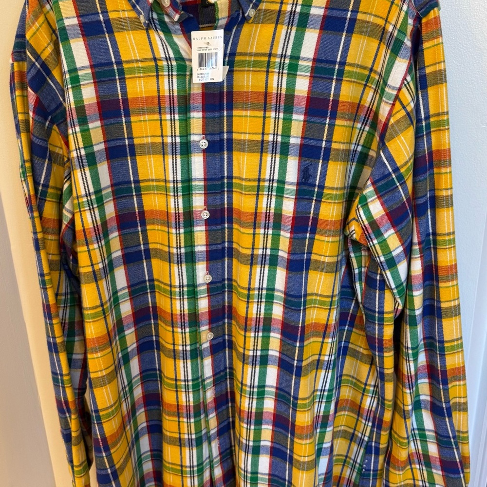 Ralph Lauren Yellow and Blue Plaid Men's Shirt
